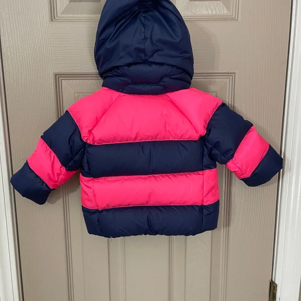 Ralph Lauren baby girls' rugby quilted down jacket in pink and navy blue. Sz 9M. - Picture 5 of 8